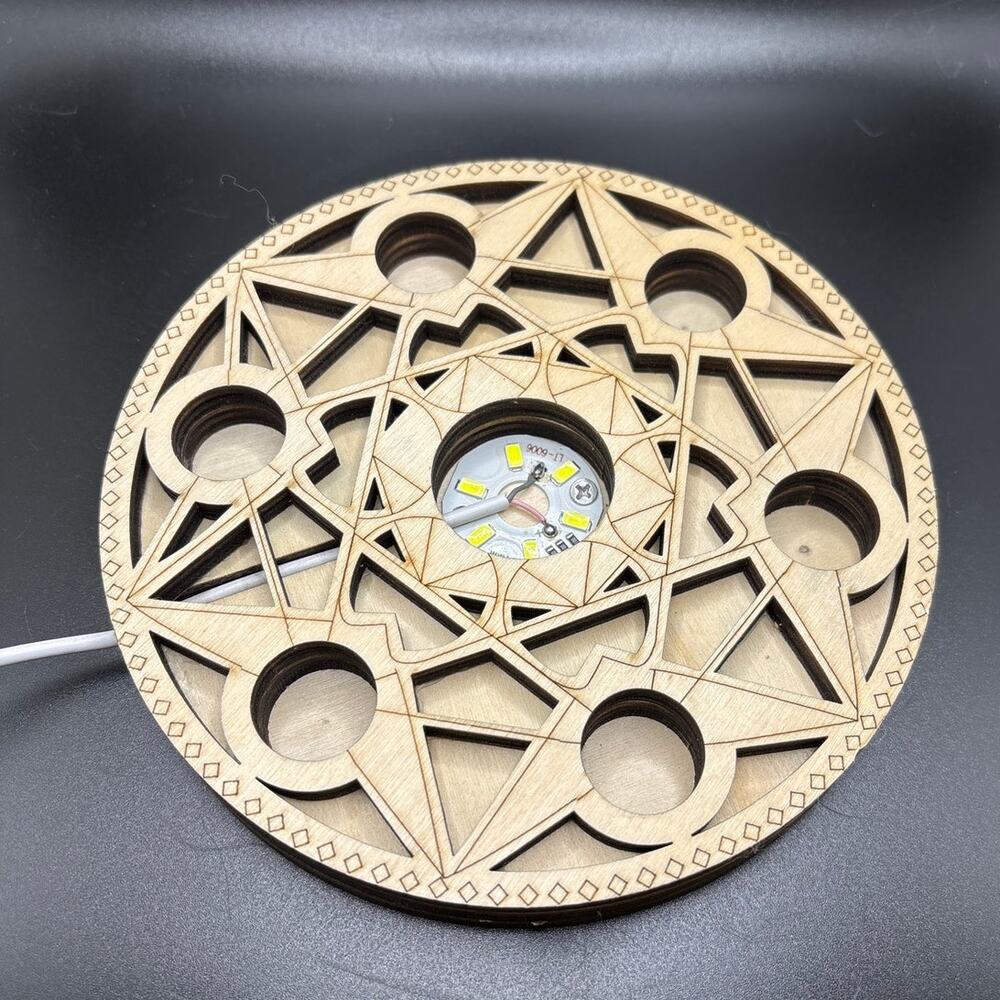 Lighted Wooden Seven Sphere Holder - White Light
